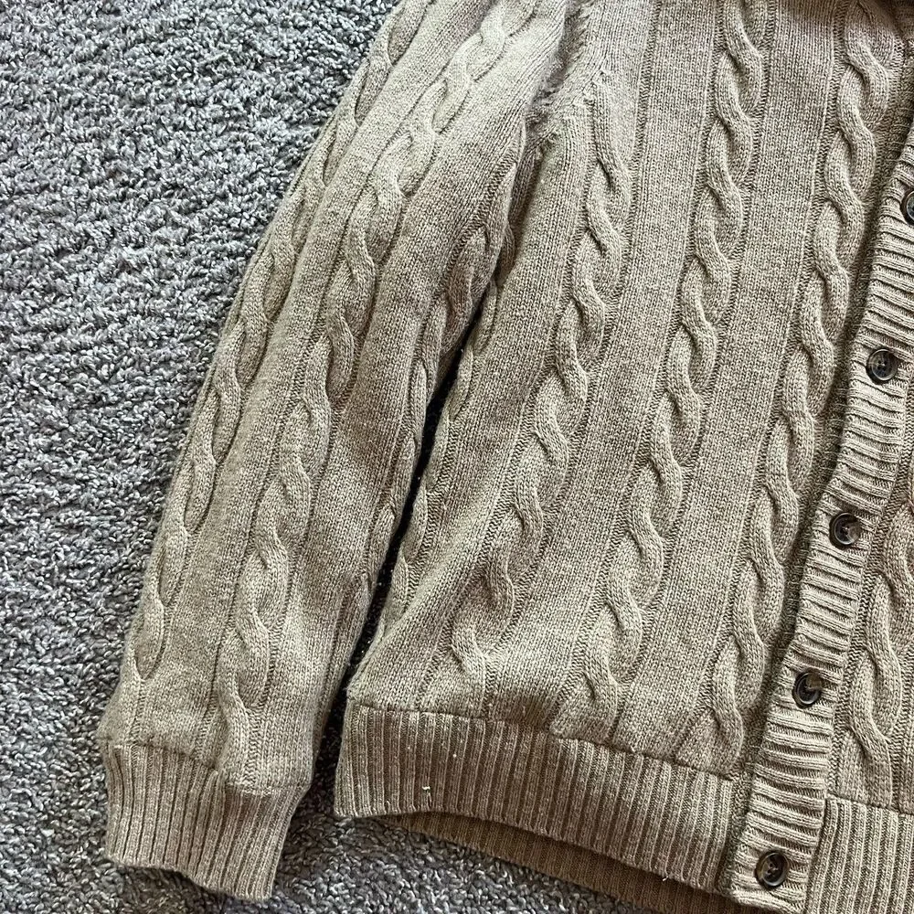 Brooks Brothers Scottish Lambswool Button Sweater Brown Lined Fisherman Chunky L